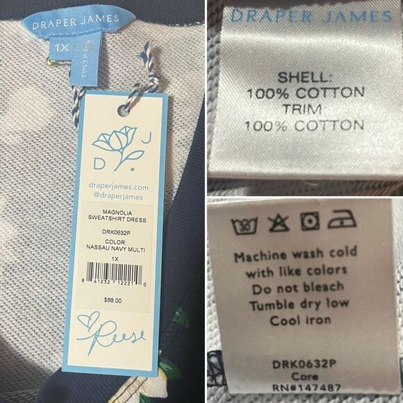 Draper James Magnolia Sweatshirt Dress Floral Midi Cotton Blue White Plus 1X - Picture 10 of 11